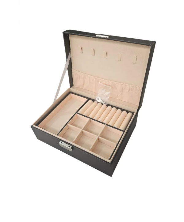 Lüks Anahtarlı Deri Büyük Boy Takı, Seyahat Ve Mücevher Çantası,kutusu Siyah (17x23 Cm )