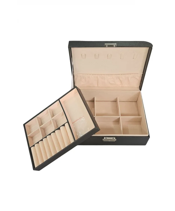 Lüks Anahtarlı Deri Büyük Boy Takı, Seyahat Ve Mücevher Çantası,kutusu Siyah (17x23 Cm )