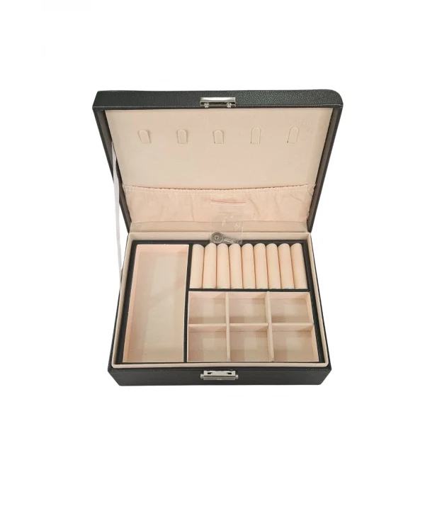 Lüks Anahtarlı Deri Büyük Boy Takı, Seyahat Ve Mücevher Çantası,kutusu Siyah (17x23 Cm )