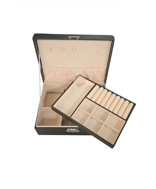 Lüks Anahtarlı Deri Büyük Boy Takı, Seyahat Ve Mücevher Çantası,kutusu Siyah (17x23 Cm )