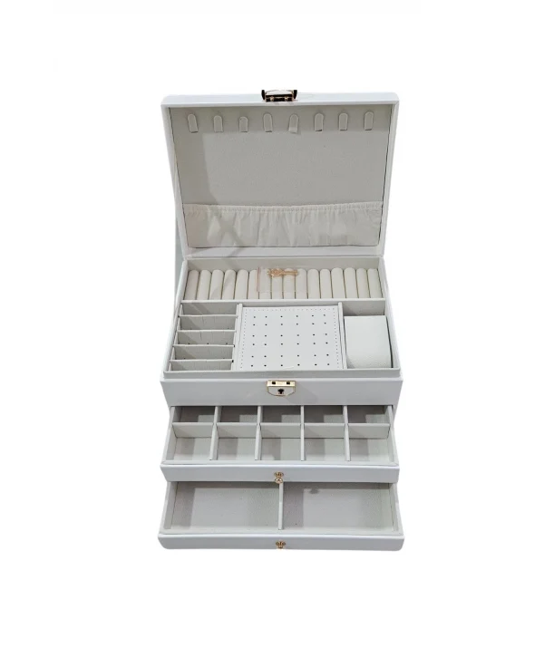 Lüks Anahtarlı Kapitoneli Deri Büyük Boy Takı, Seyahat Ve Mücevher Çantası,kutusu Beyaz (17x23 Cm )