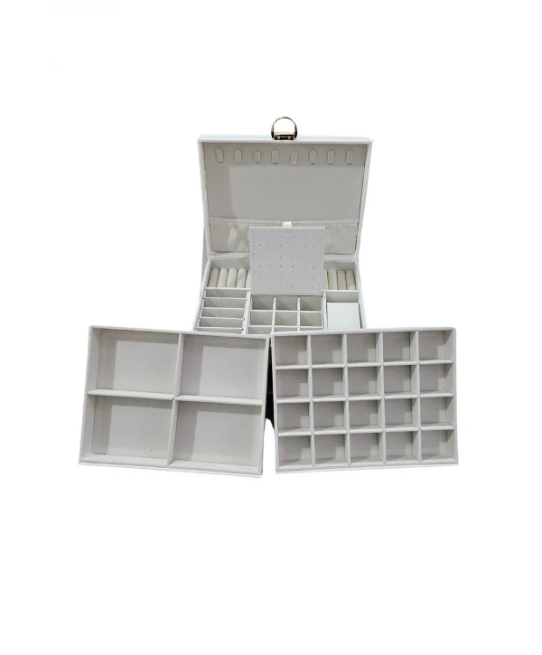 Lüks Anahtarlı Kapitoneli Deri Büyük Boy Takı, Seyahat Ve Mücevher Çantası,kutusu Beyaz (17x23 Cm )