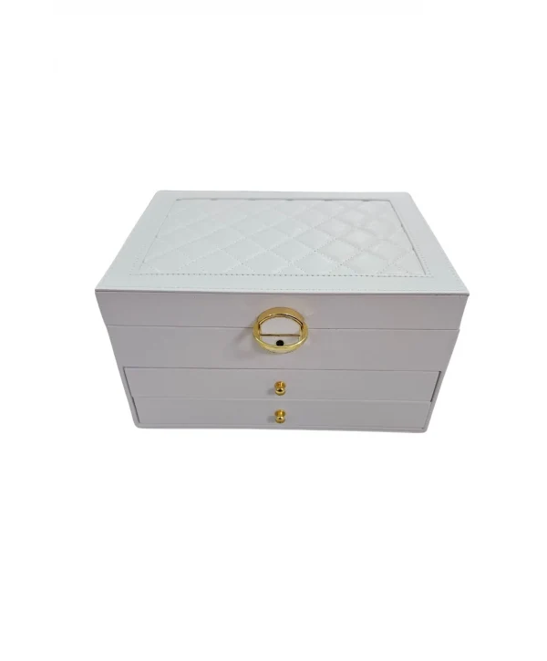 Lüks Anahtarlı Kapitoneli Deri Büyük Boy Takı, Seyahat Ve Mücevher Çantası,kutusu Beyaz (17x23 Cm )