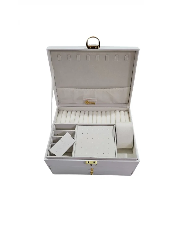 Lüks Anahtarlı Kapitoneli Deri Büyük Boy Takı, Seyahat Ve Mücevher Çantası,kutusu Beyaz (17x23 Cm )