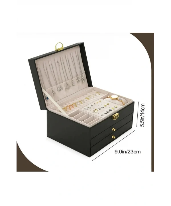 Lüks Anahtarlı Kapitoneli Deri Büyük Boy Takı, Seyahat Ve Mücevher Çantası,kutusu Siyah (17x23 Cm )