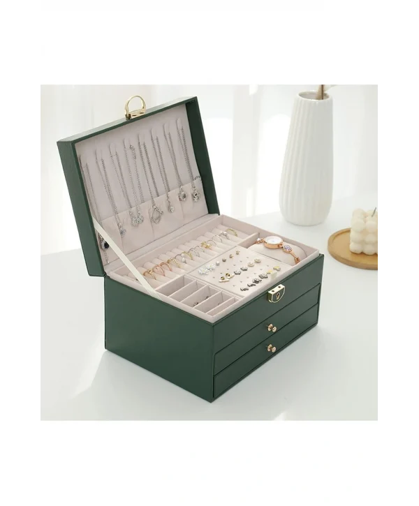 Lüks Anahtarlı Kapitoneli Deri Büyük Boy Takı, Seyahat Ve Mücevher Çantası,kutusu Yeşil(17x23 Cm )