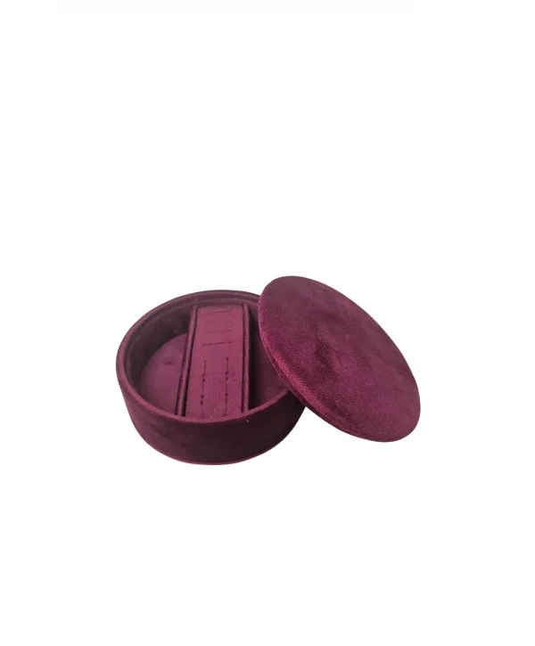 Lüks Kadife Yuvarlak Takı ve Mücevher Kutusu (12x12 cm) Bordo