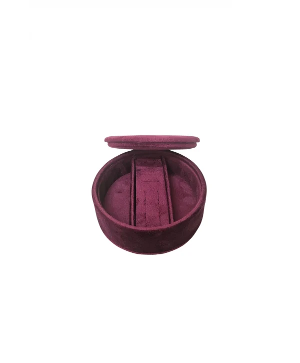 Lüks Kadife Yuvarlak Takı ve Mücevher Kutusu (12x12 cm) Bordo