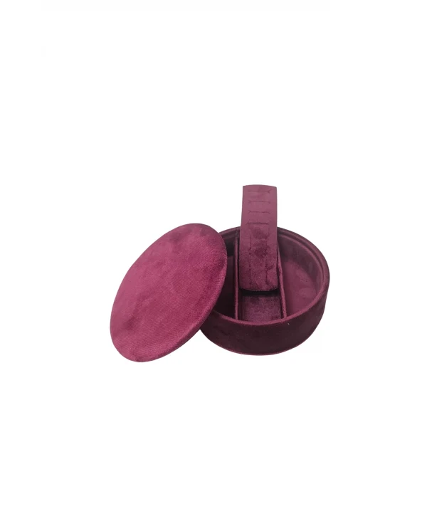 Lüks Kadife Yuvarlak Takı ve Mücevher Kutusu (12x12 cm) Bordo
