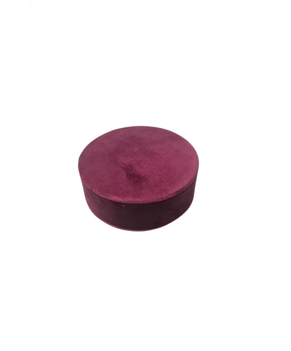Lüks Kadife Yuvarlak Takı ve Mücevher Kutusu (12x12 cm) Bordo