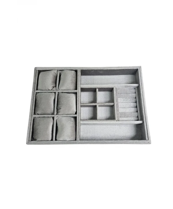 Organizatör Antrasit Süet Tabla Kolye & Yüzük Düzenleyici Ve Gözlük(6 Yastık)(4 Bölmeli)(rulo)