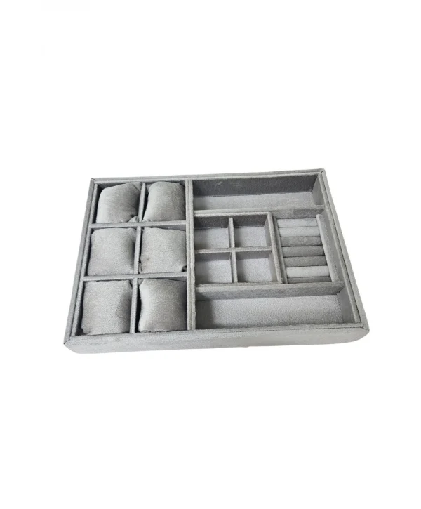 Organizatör Antrasit Süet Tabla Kolye & Yüzük Düzenleyici Ve Gözlük(6 Yastık)(4 Bölmeli)(rulo)