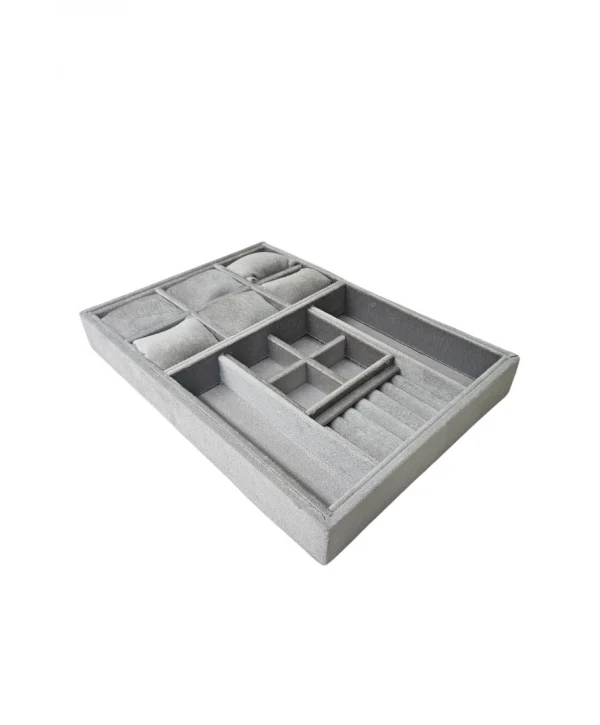 Organizatör Antrasit Süet Tabla Kolye & Yüzük Düzenleyici Ve Gözlük(6 Yastık)(4 Bölmeli)(rulo)