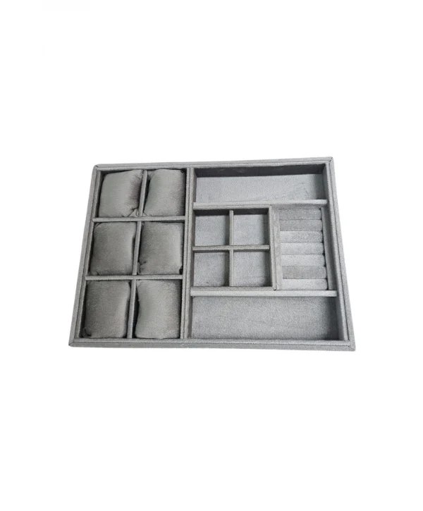 Organizatör Antrasit Süet Tabla Kolye & Yüzük Düzenleyici Ve Gözlük(6 Yastık)(4 Bölmeli)(rulo)