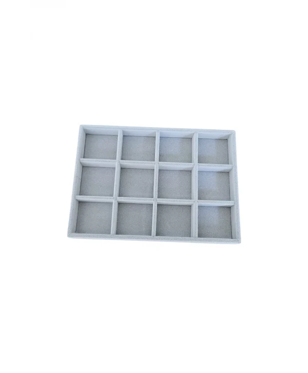 Organizatör Gri Süet Tabla Kolye &yüzük Düzenleyici Ve Gözlük(12 Bölmeli ) 17X24 Cm