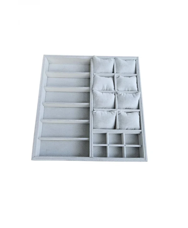 Organizatör Gri Süet Tabla Kolye & Yüzük Düzenleyici Ve Gözlük(8 Yastık)(6 Gözlük & 6 Bölmeli)36x38