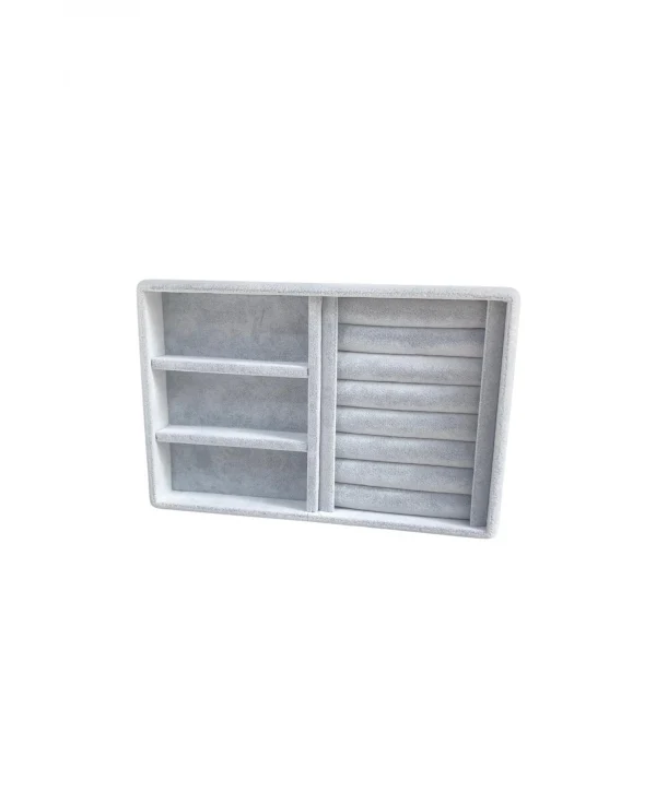 Organizatör Gri Süet Tabla Kolye & Yüzük Düzenleyici ve Gözlük Mini (3 Bölmeli)(Rulo) 14x22 cm