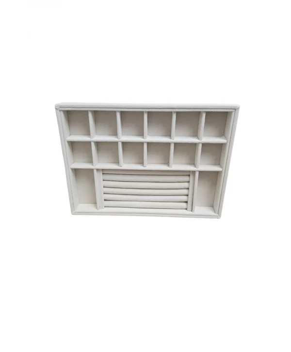 Organizatör Krem Süet Tabla Kolye & Yüzük Düzenleyici Ve Gözlük(10+2 Bölmeli)(rulo)