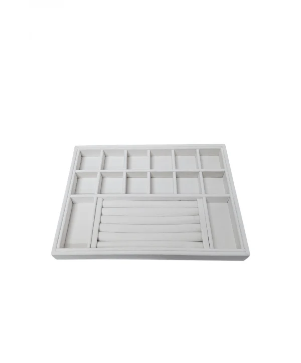 Organizatör Krem Süet Tabla Kolye & Yüzük Düzenleyici Ve Gözlük(10+2 Bölmeli)(rulo)