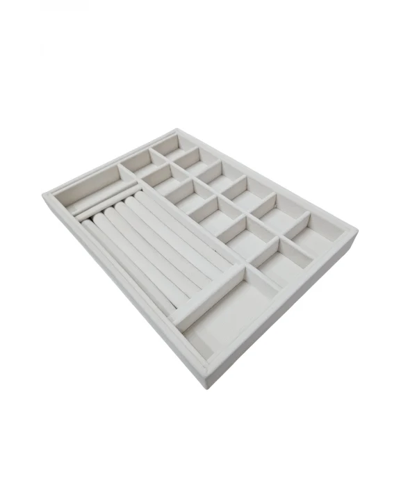 Organizatör Krem Süet Tabla Kolye & Yüzük Düzenleyici Ve Gözlük(10+2 Bölmeli)(rulo)