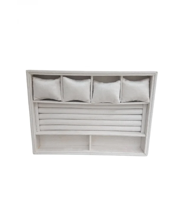 Organizatör Krem Süet Tabla Kolye & Yüzük Düzenleyici Ve Gözlük(4 Yastık)(2 Bölmeli)(rulo)2