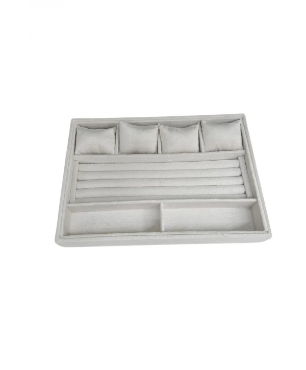 Organizatör Krem Süet Tabla Kolye & Yüzük Düzenleyici Ve Gözlük(4 Yastık)(2 Bölmeli)(rulo)2