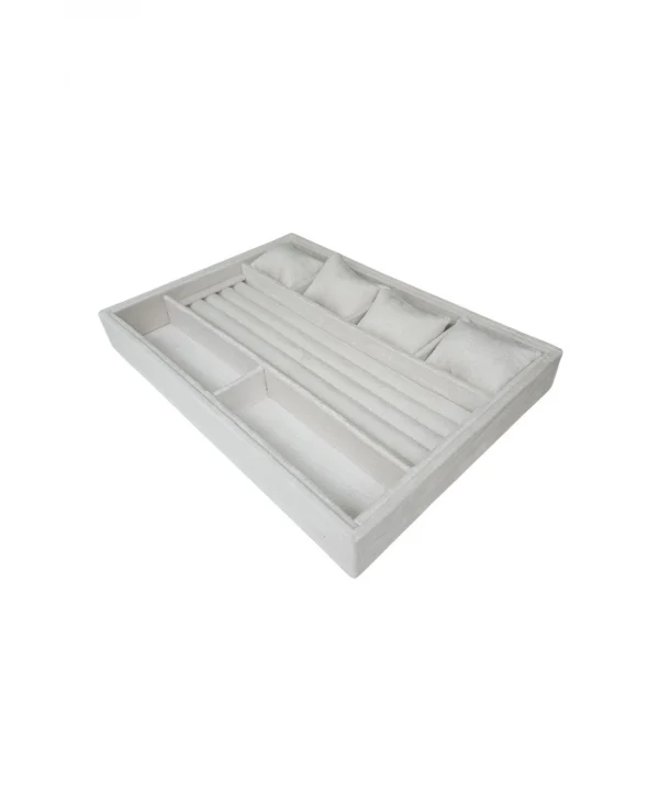 Organizatör Krem Süet Tabla Kolye & Yüzük Düzenleyici Ve Gözlük(4 Yastık)(2 Bölmeli)(rulo)2