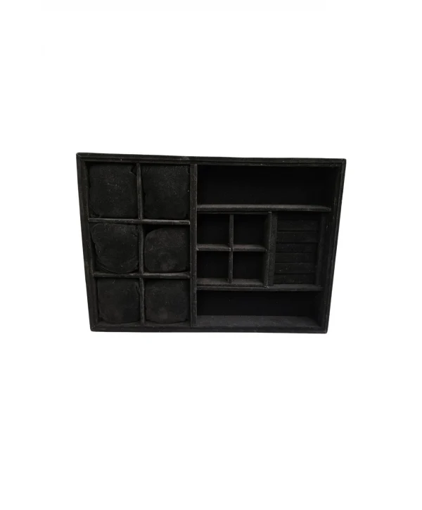 Organizatör Siyah Süet Tabla Kolye & Yüzük Düzenleyici Ve Gözlük(6 Yastık)(4 Bölmeli)(rulo)