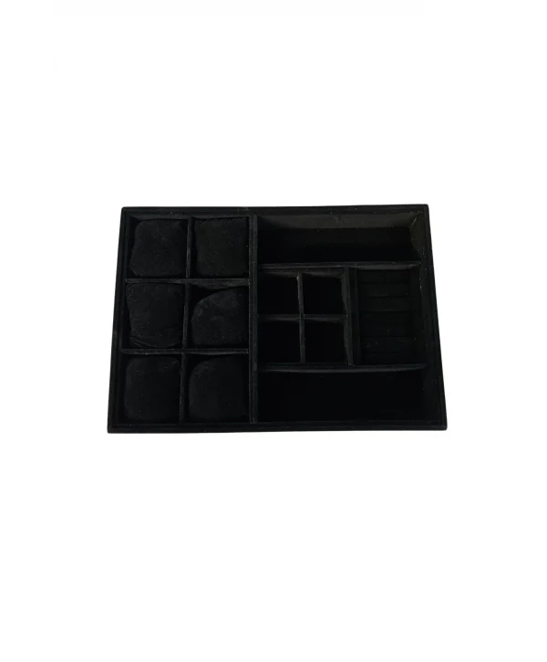 Organizatör Siyah Süet Tabla Kolye & Yüzük Düzenleyici Ve Gözlük(6 Yastık)(4 Bölmeli)(rulo)