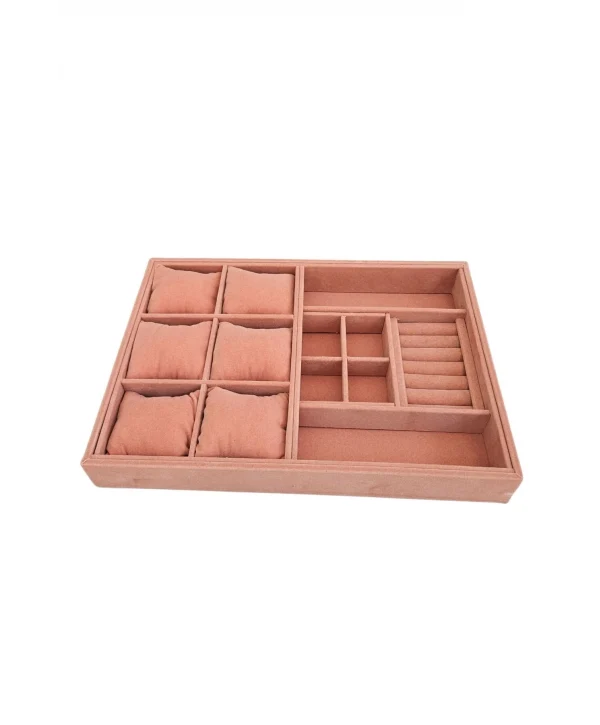 Organizatör Somon Süet Tabla Kolye & Yüzük Düzenleyici Ve Gözlük(6 Yastık)(4 Bölmeli)(rulo)