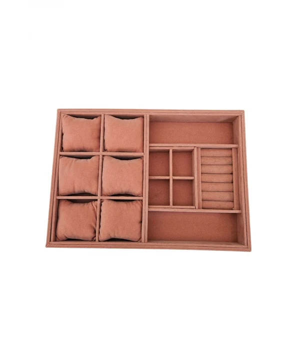 Organizatör Somon Süet Tabla Kolye & Yüzük Düzenleyici Ve Gözlük(6 Yastık)(4 Bölmeli)(rulo)