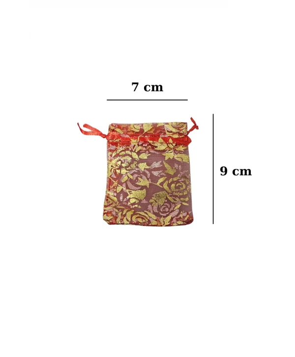 Organize Gül Desenli 25 Adet 7X9 cm Boy Takı, Altın ve Hediye Kesesi(Kırmızı)