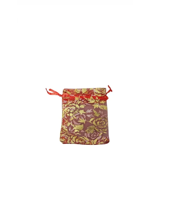 Organize Gül Desenli 25 Adet 7X9 cm Boy Takı, Altın ve Hediye Kesesi(Kırmızı)