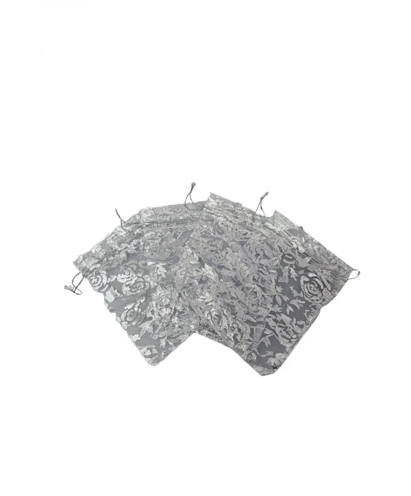 Organize Gül Desenli 25 Adet 9x12 cm Boy Takı, Altın ve Hediye Kesesi(Beyaz)