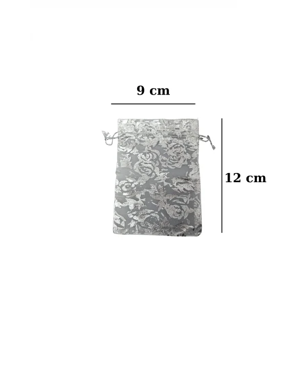 Organize Gül Desenli 25 Adet 9x12 cm Boy Takı, Altın ve Hediye Kesesi(Beyaz)