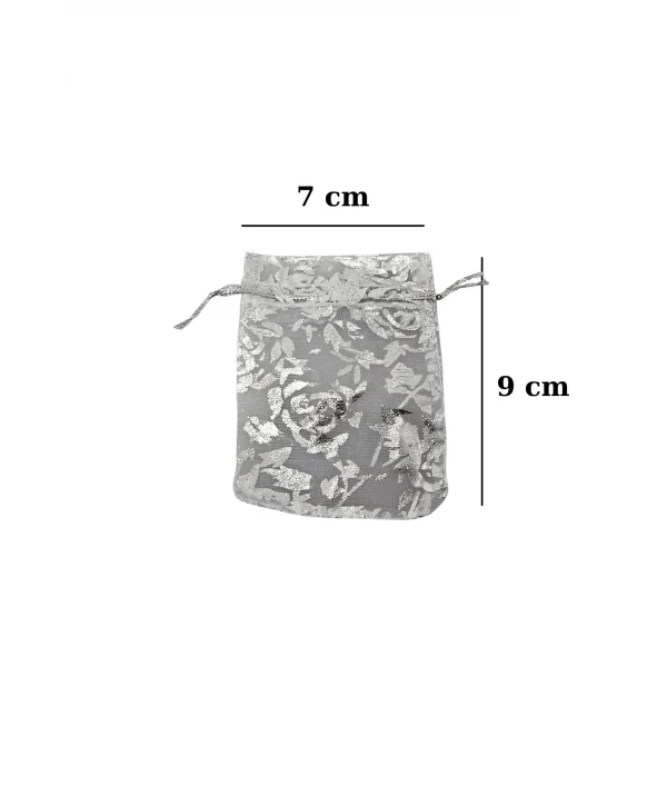 Organize Gül Desenli 50 Adet 7X9 cm Boy Takı, Altın ve Hediye Kesesi(Beyaz)