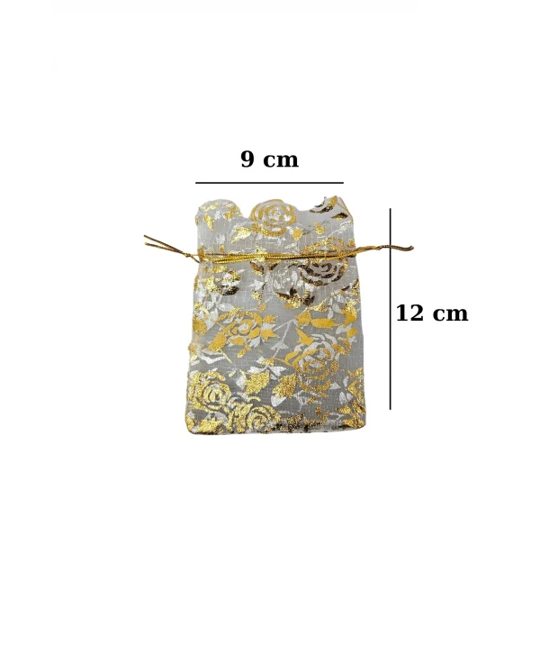 Organize Gül Desenli 50 Adet 9x12 cm Boy Takı, Altın ve Hediye Kesesi (Krem)
