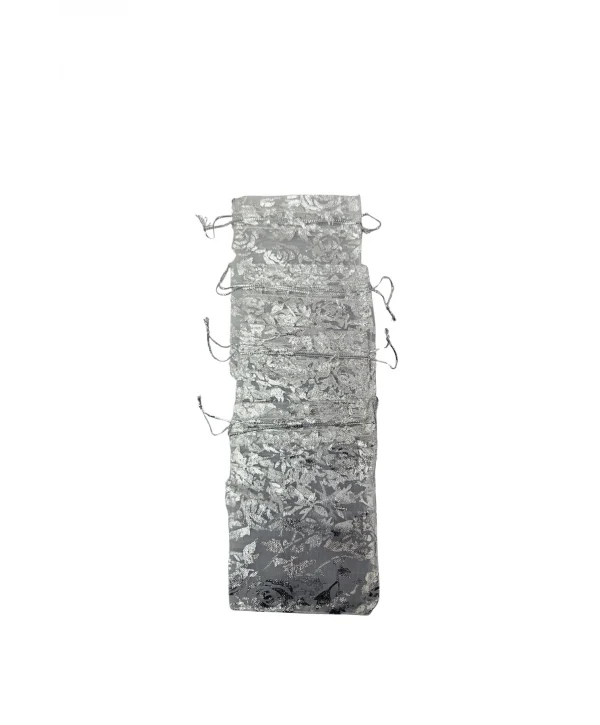 Organize Gül Desenli 50 Adet 9x12 cm Boy Takı, Altın ve Hediye Kesesi(Beyaz)