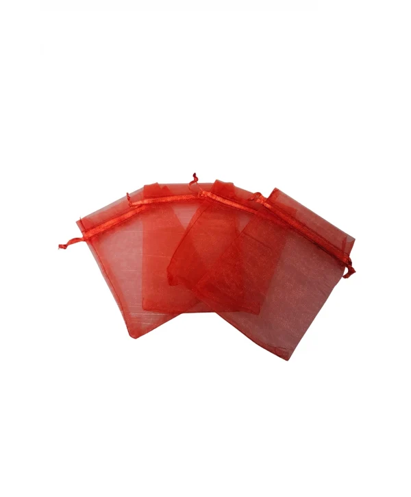 Organize tül Kırmızı 25 Adet 9x12 cm Boy Takı, Altın ve Hediye Kesesi