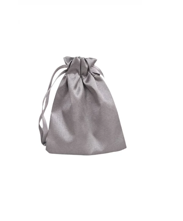 Saten & Parlak Kese Gümüş 10 Adet 9x12 cm Takı, Altın Kesesi (ipli & Büzgülü)