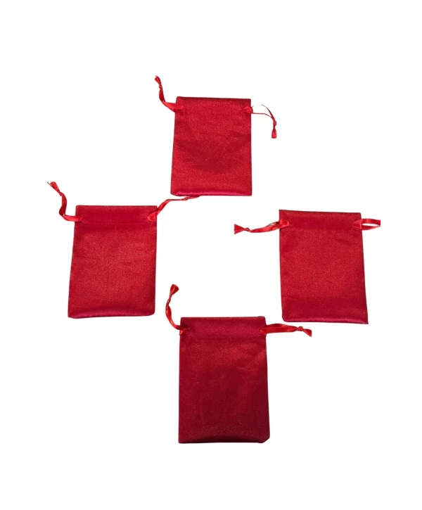 Saten & Parlak Kese Kırmızı 10 Adet 9x12 cm Takı, Altın Kesesi (ipli & Büzgülü)