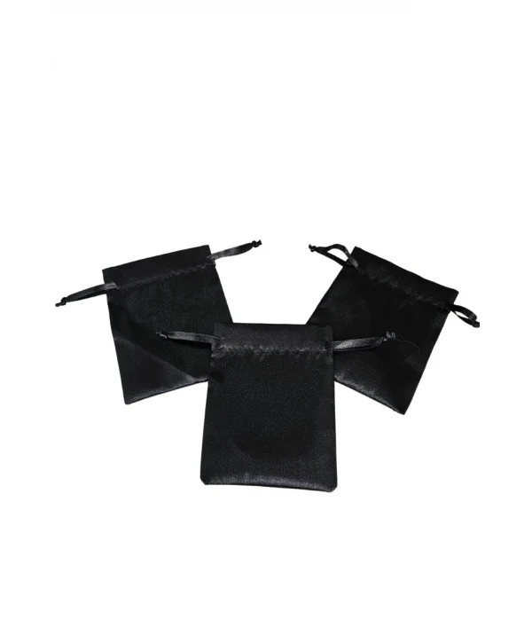 Saten & Parlak Kese Siyah 25 Adet 9x12 cm Takı, Altın Kesesi (ipli & Büzgülü)