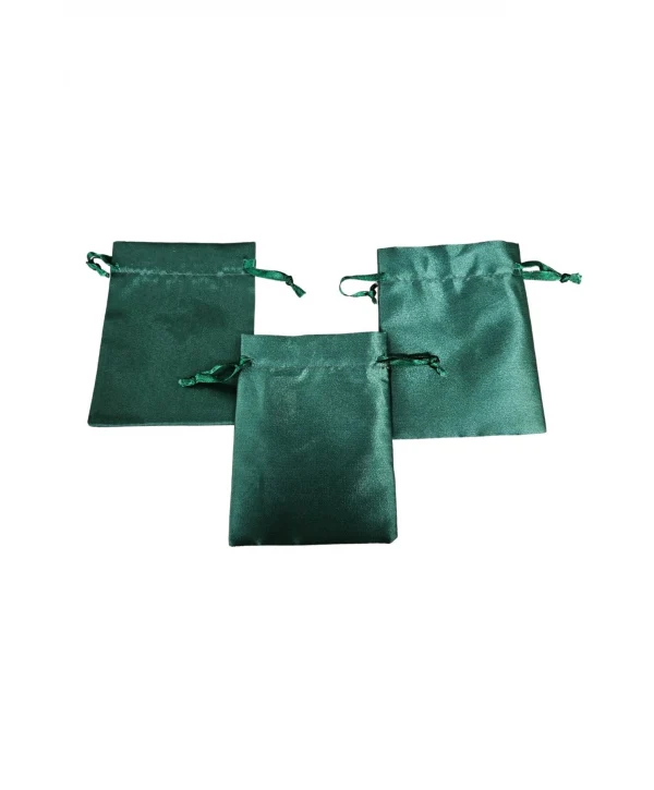 Saten & Parlak Kese Yeşil 10 Adet 9x12 cm Takı, Altın Kesesi (ipli & Büzgülü)