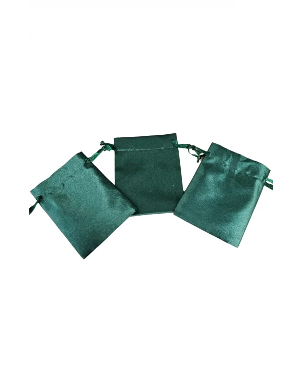 Saten & Parlak Kese Yeşil 10 Adet 9x12 cm Takı, Altın Kesesi (ipli & Büzgülü)
