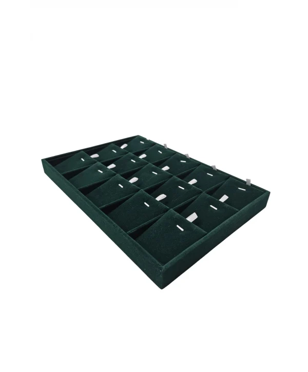 Süet Bölmeli Kolye Küpe Tablası 15li (Yeşil)