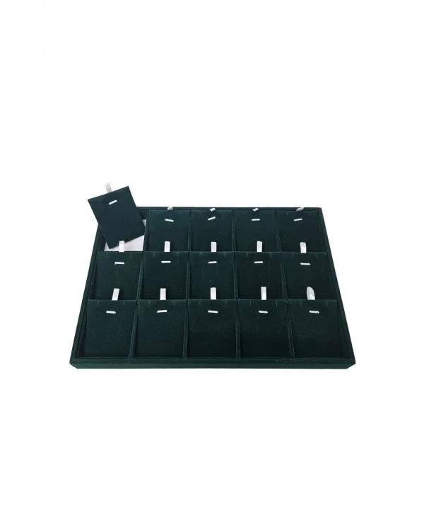 Süet Bölmeli Kolye Küpe Tablası 15li (Yeşil)