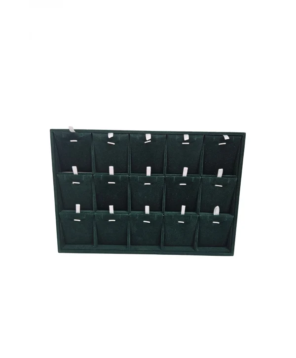 Süet Bölmeli Kolye Küpe Tablası 15li (Yeşil)