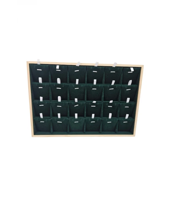 Süet Bölmeli Kolye Küpe Tablası (Ahşap Kasalı) 18li (Yeşil)