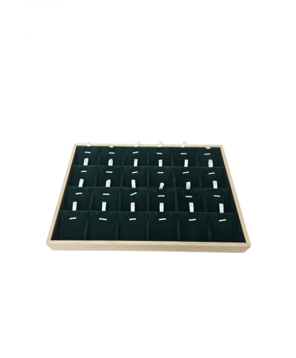 Süet Bölmeli Kolye Küpe Tablası (Ahşap Kasalı) 18li (Yeşil)