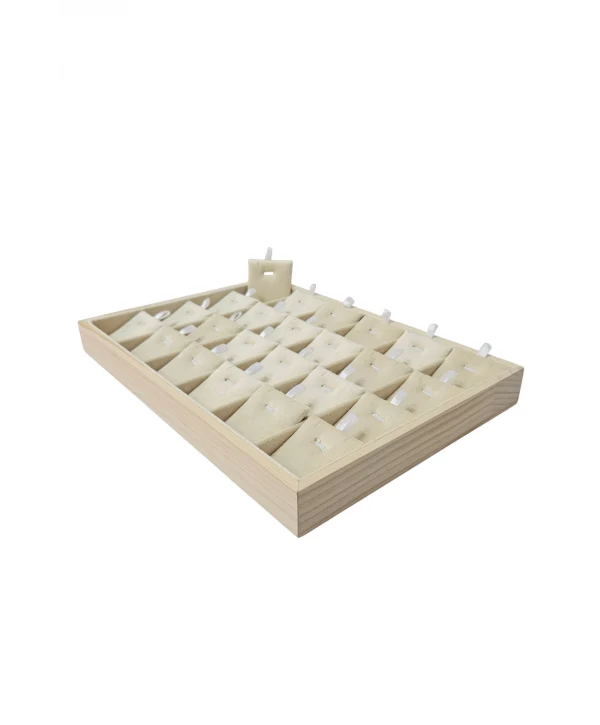 Süet Bölmeli Kolye Küpe Tablası (Ahşap Kasalı) 18li (Krem)